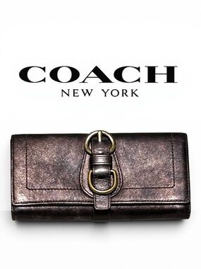 COACH Garcia Legacy Distressed/Textured Leather Trifold Long Wallet in Bronze